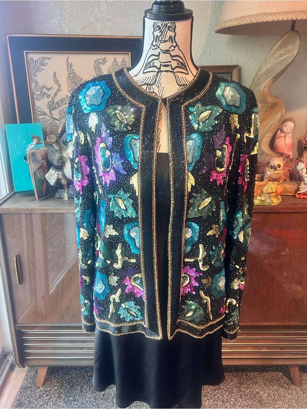 Vintage Heavy Beaded Jacket // Heavily Embellished Evening Jacket// Pure Silk